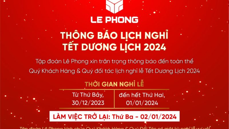 THÔNG BÁO LỊCH NGHỈ LỄ TẾT DƯƠNG LỊCH 2024