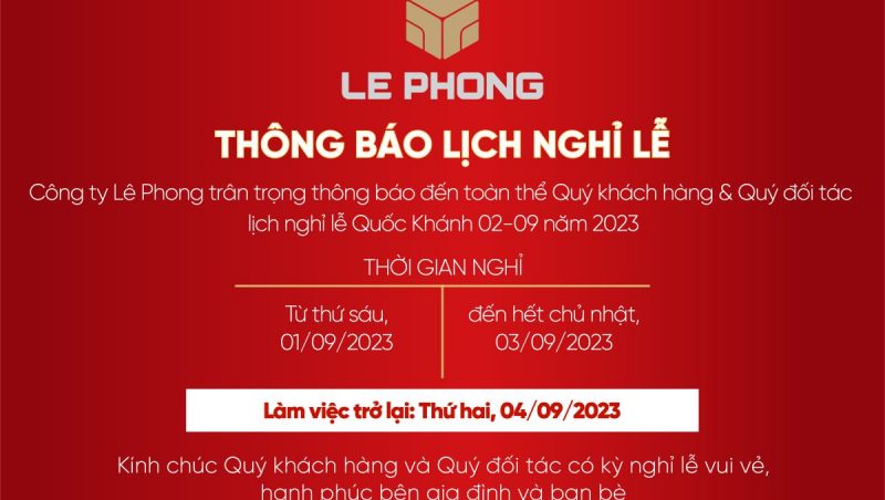 THÔNG BÁO LỊCH NGHỈ LỄ QUỐC KHÁNH 2023